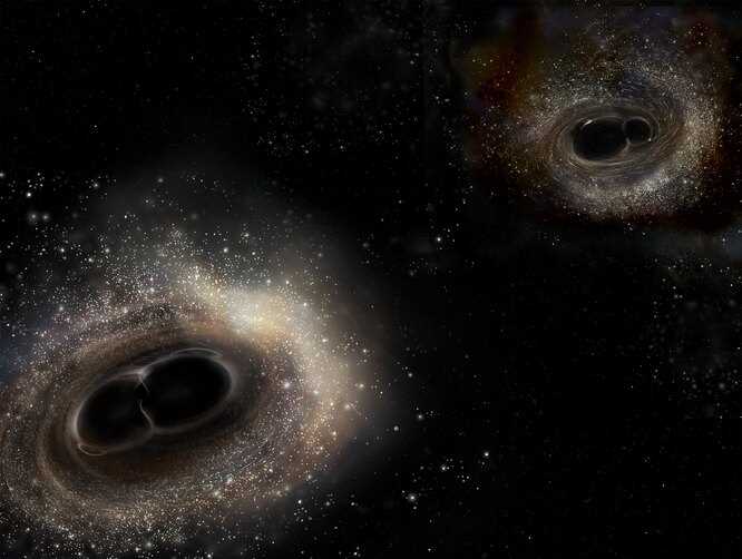 Астрономы обнаружили три черные дыры, сливающиеся вместе